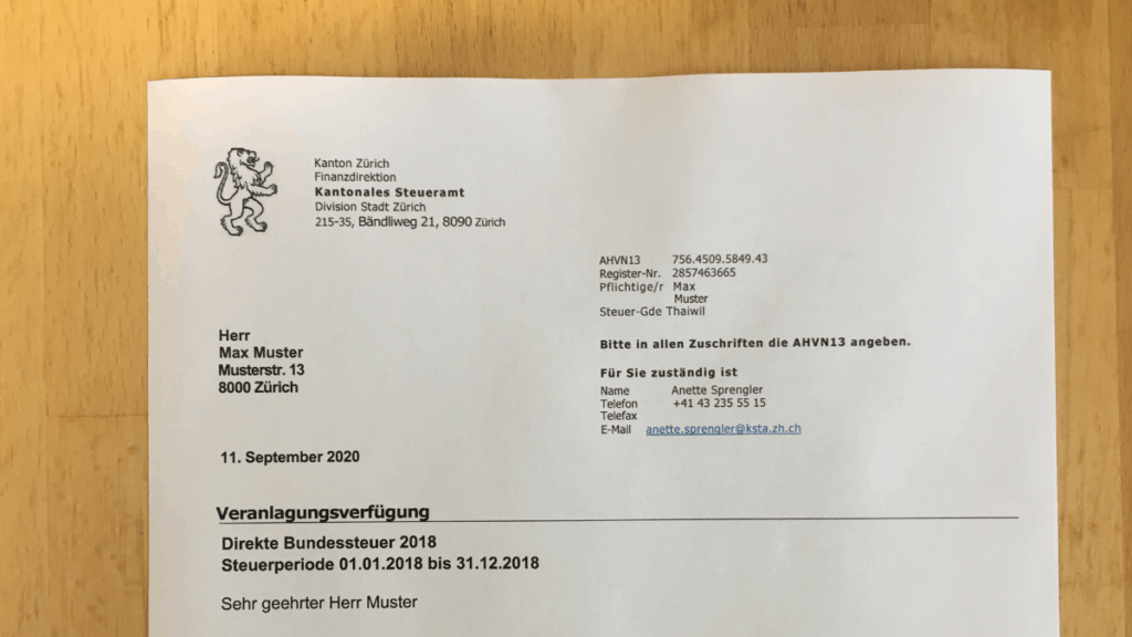 VeranlagungsverfÃ¼gung - Einsprache bei den Steuern erheben