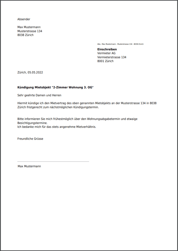 Kündigung Mietvertrag Vorlage: Kostenlos als PDF erstellen